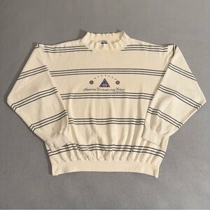 Vintage Dockers Levis Striped Mock Neck Cream Sweatshirt Womens L Preppy 90s